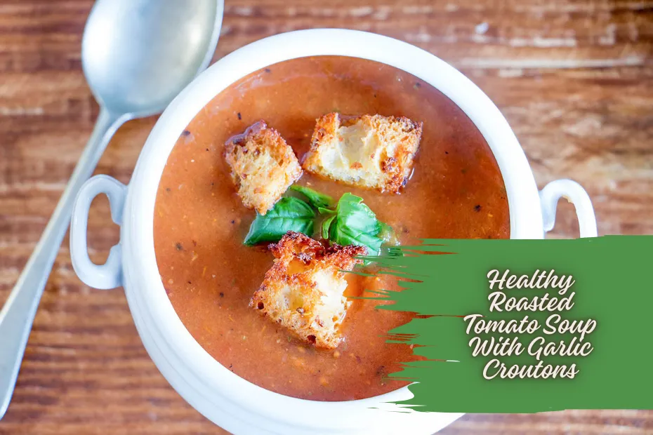 Healthy Roasted Tomato Soup With Garlic Croutons